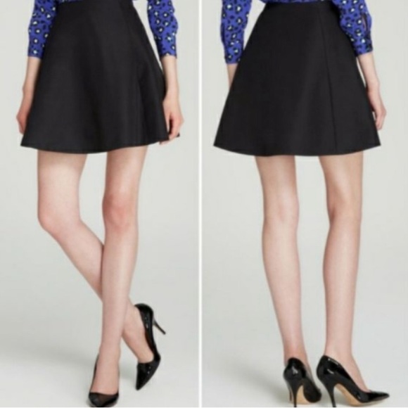 Kate Spade Lula Black Pleated Mini Skater Skirt Classic Minimalist Silk Holiday - Picture 2 of 5